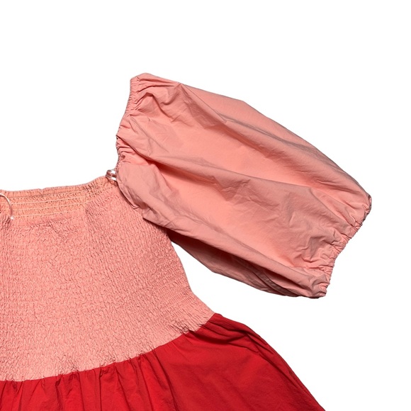 Rhode Eloise Puff Sleeve Colorblock Midi Dress in Strawberry Multi Colored US M - Picture 9 of 15
